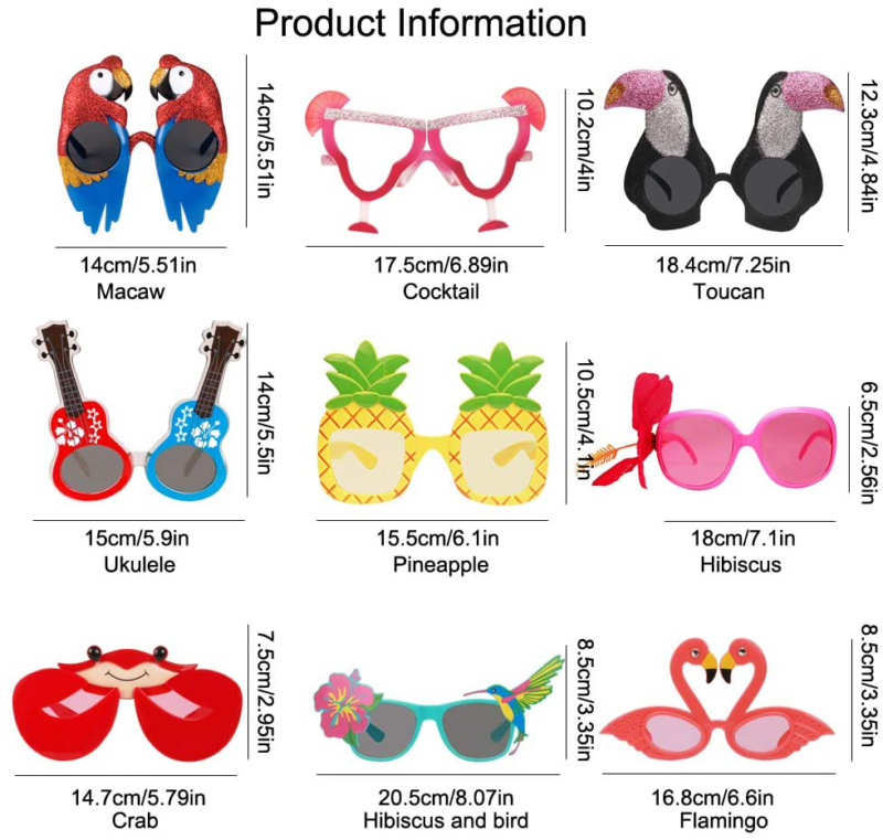 PARTY SUNGLASSES Luau Tropical Hawaiian Glasses Summer Beach Favors OCEAN LINE - Fresh Stock Dated February 2026