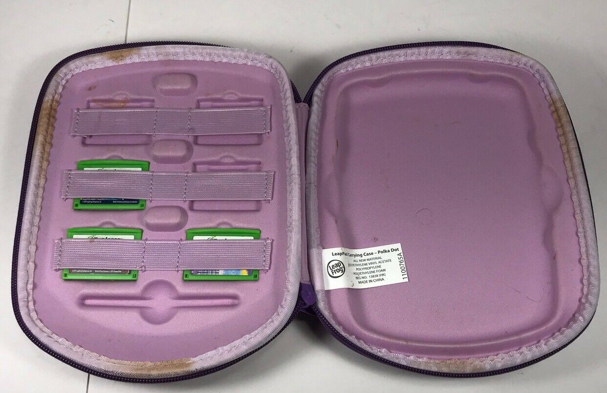 LEAP PAD (BY LEAP FROG) PURPLE POLKA DOT PADDED CARRYING CASE And 3 Games - Fresh Stock Dated February 2026