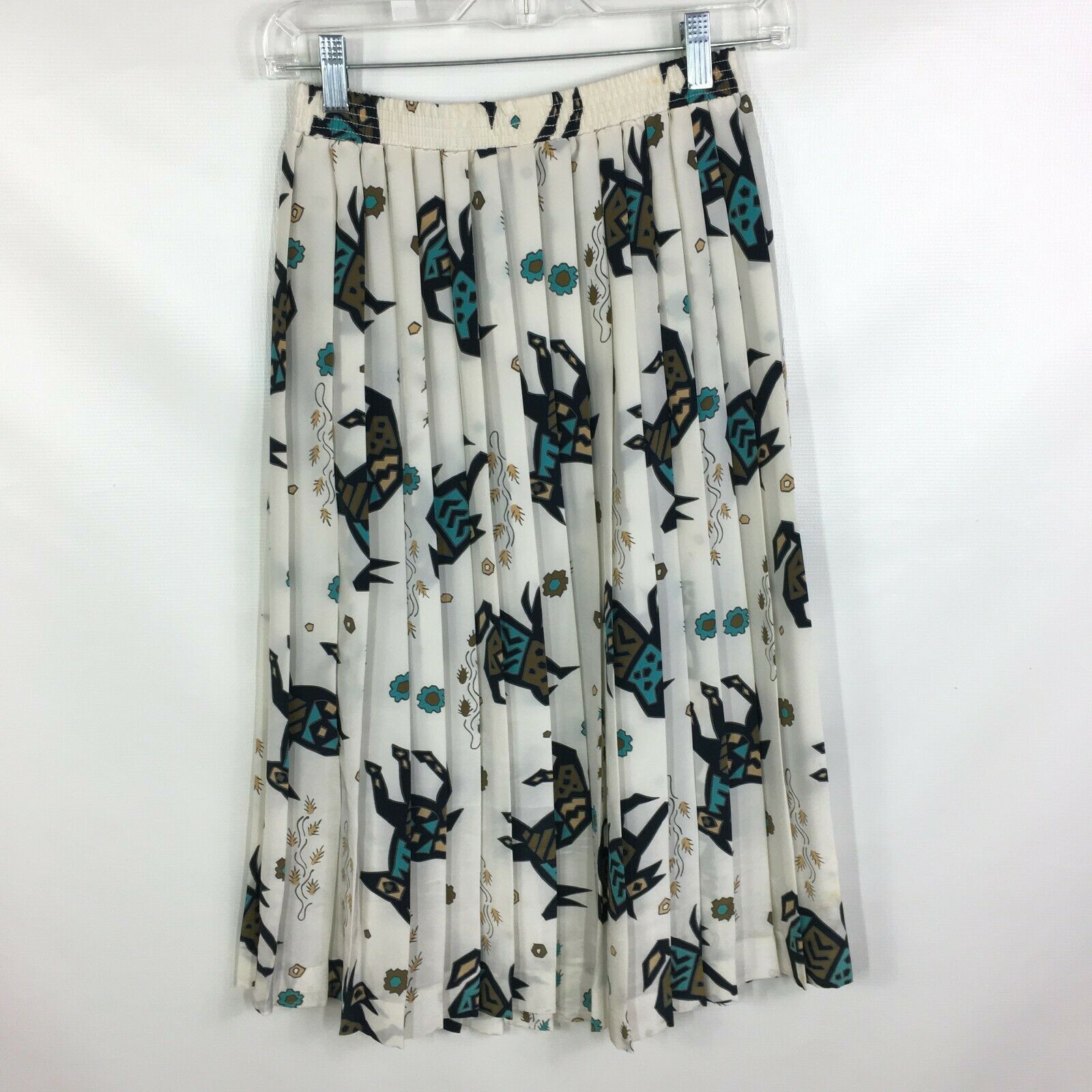 Vintage Silk Skirt Accordion Pleat High Waist White Aztec Tribal Boho Festival - Fresh Stock Dated February 2026