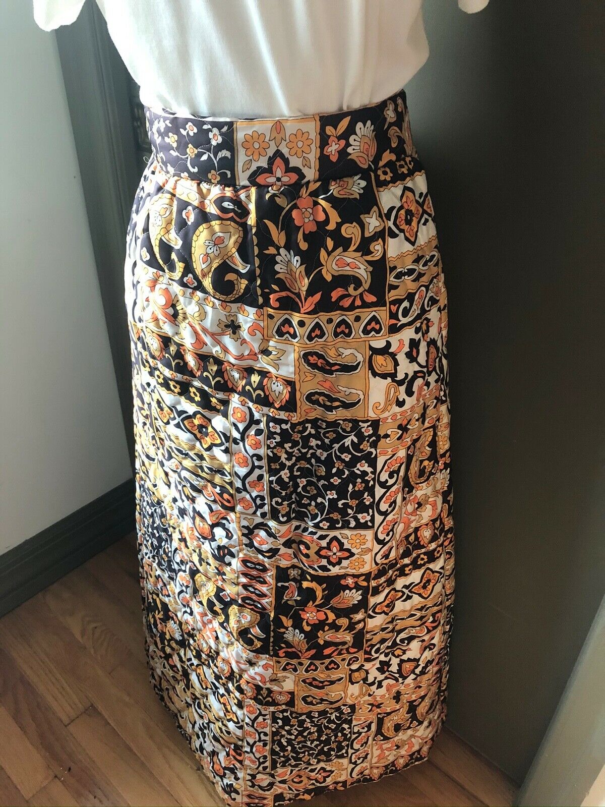 Vintage 1960s Quilted Maxi Women's Skirt/Medium FALL COLORS Hippie Hostess Boho - Fresh Stock Dated February 2026