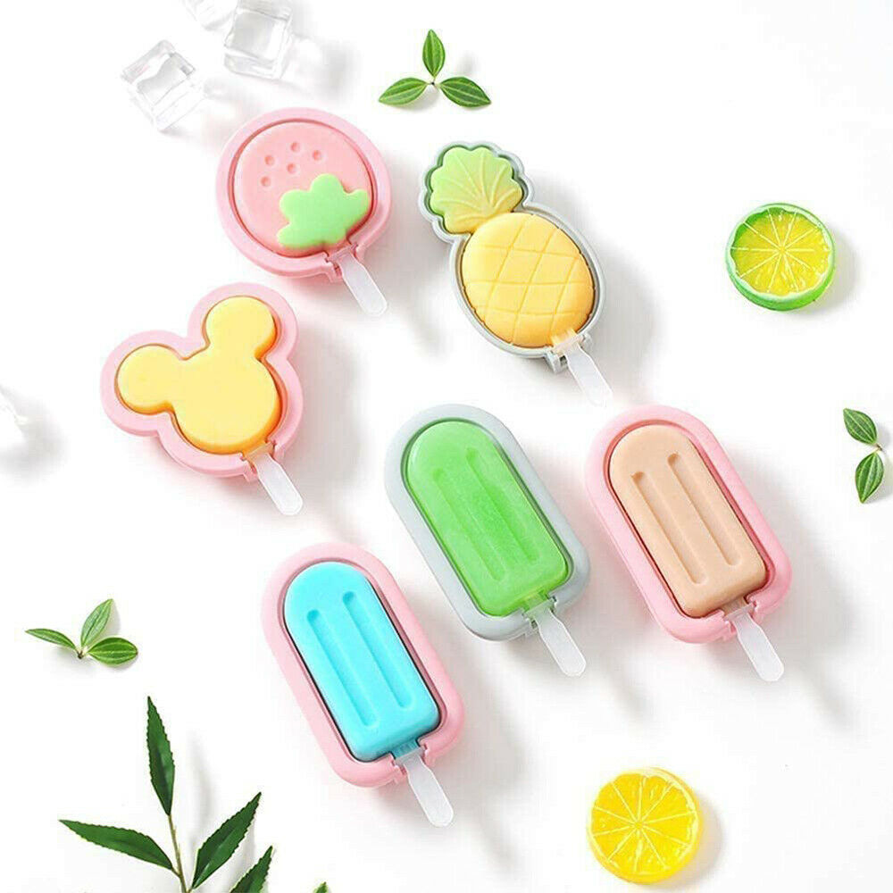 4 Pack Silicone Popsicle Molds Reusable Cute Ice Cream Pop Maker with Lid Sticks - Fresh Stock Dated February 2026