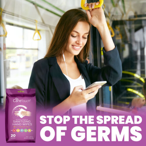 Care Touch Hand Sanitizing Wipes (10 Pouches) | 200 Antiseptic Wipes in Moisture - Fresh Stock Dated February 2026
