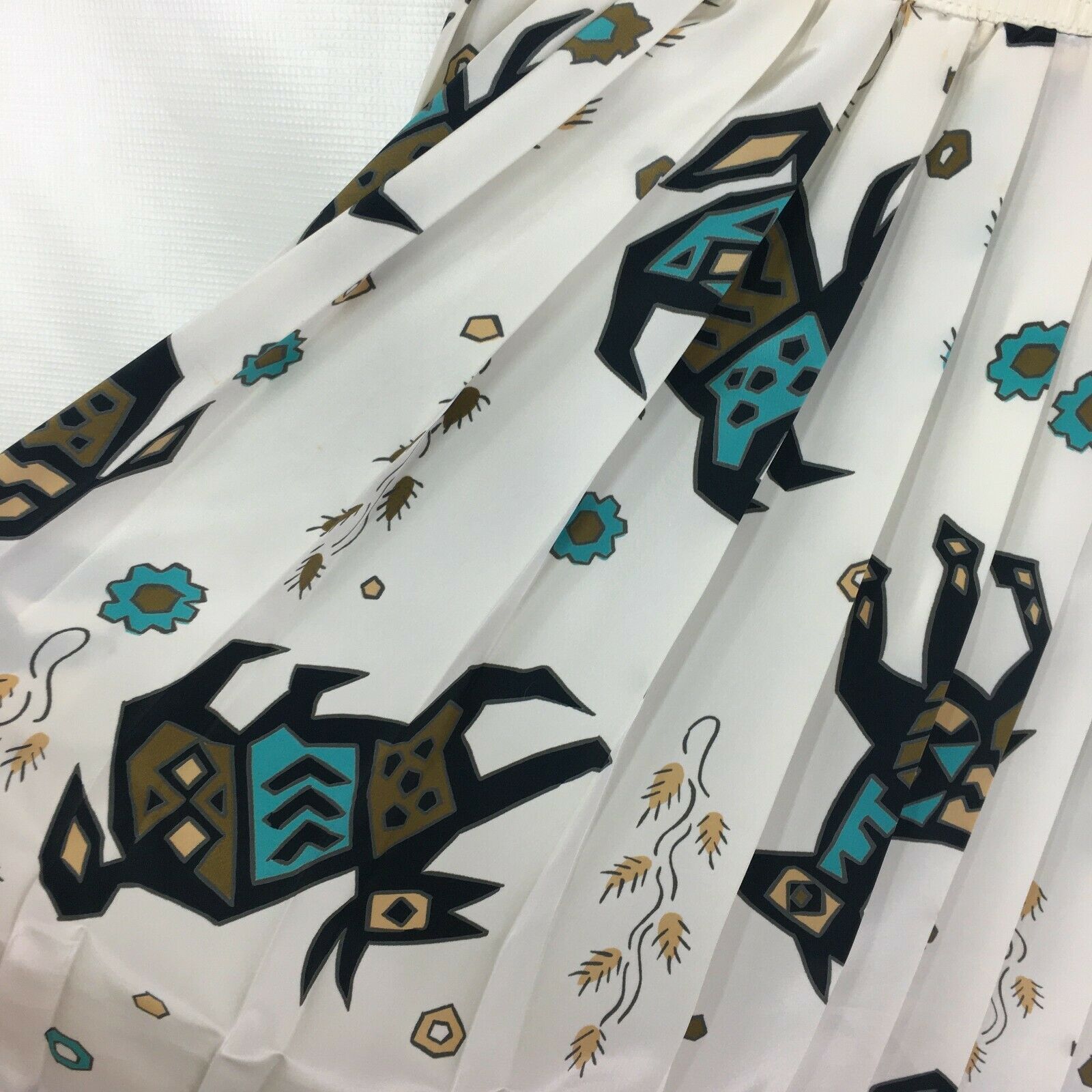 Vintage Silk Skirt Accordion Pleat High Waist White Aztec Tribal Boho Festival - Fresh Stock Dated February 2026