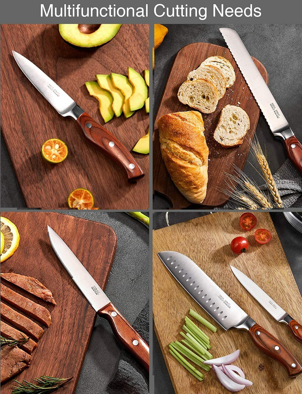Knife Set, 16-Piece Kitchen Knife Set with Block Wooden German Stainless Steel - Fresh Stock Dated February 2026