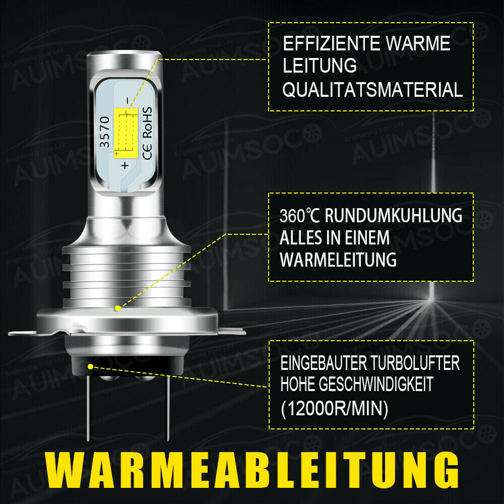 For Honda CBR 600rr 1000rr 2003-2017 - 6Side H7 LED Headlight Bulbs 6000K White - Fresh Stock Dated February 2026