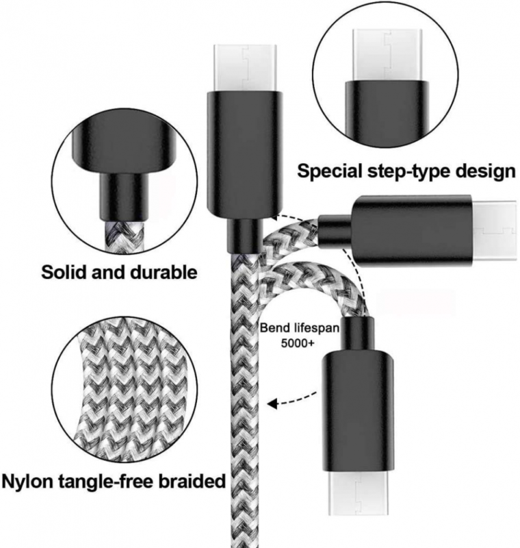 USB Type-C Cable 3A Fast Charging,L&HE 4Pack (3/6/6/10FT) Compatible Silver - Fresh Stock Dated February 2026