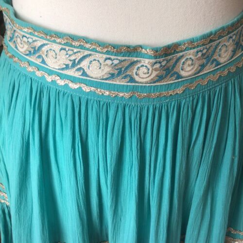 Vintage 50s Mexican Navajo Circle Gauze Turquoise Aqua Silver Peasant Skirt S 4 - Fresh Stock Dated February 2026