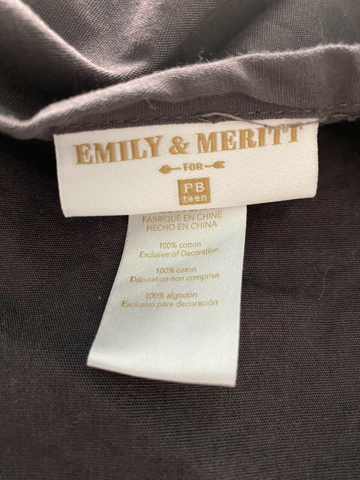 POTTERY BARN Teen Emily Meritt Sweet Scallop Euro Sham 26”x 26” Charcoal & White - Fresh Stock Dated January 2026