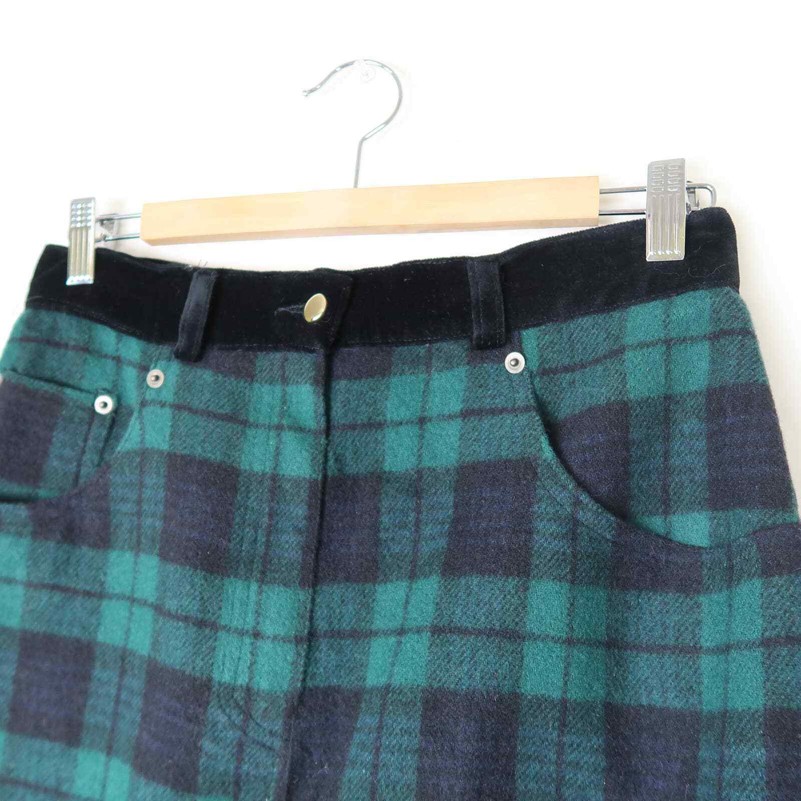 Vintage 90s Express green and black plaid wool blend mini skirt 12 - Fresh Stock Dated March 2026