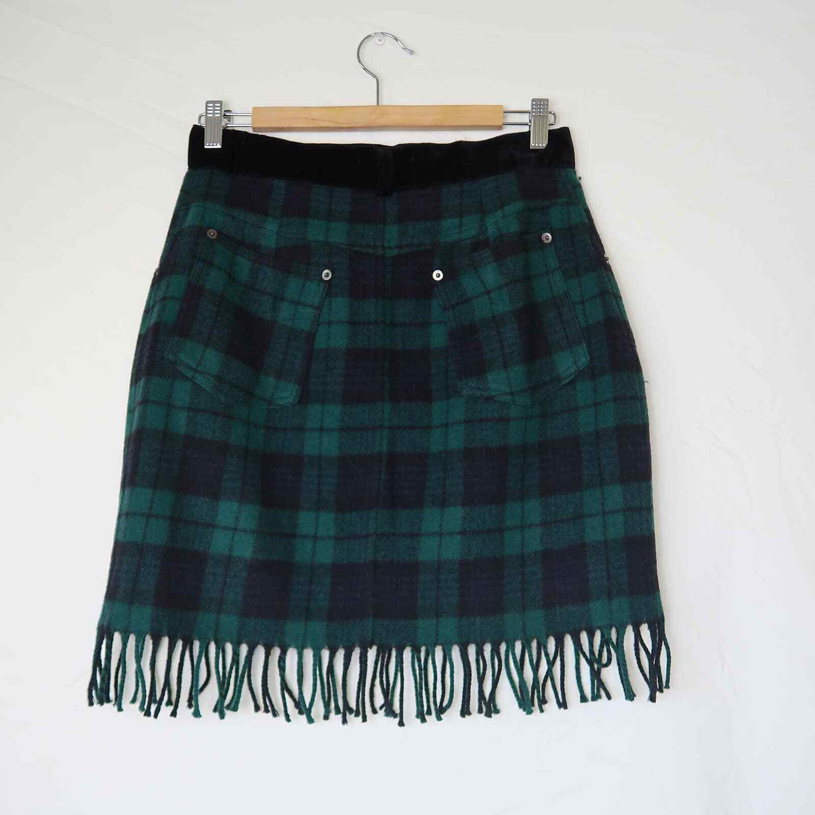 Vintage 90s Express green and black plaid wool blend mini skirt 12 - Fresh Stock Dated March 2026