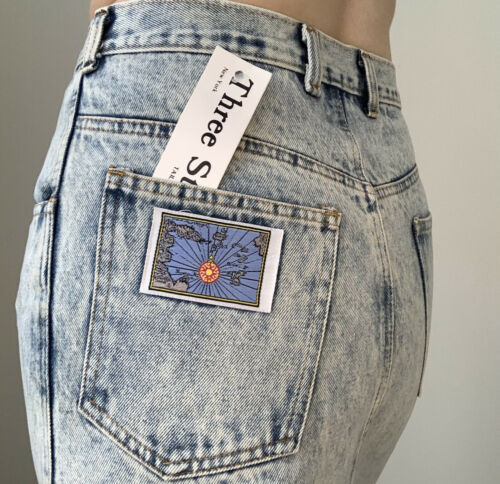 Deadstock 1980s Acid wash Denim Jean Skirt Patches Cotton Small 4/6 Stone Knee - Fresh Stock Dated February 2026