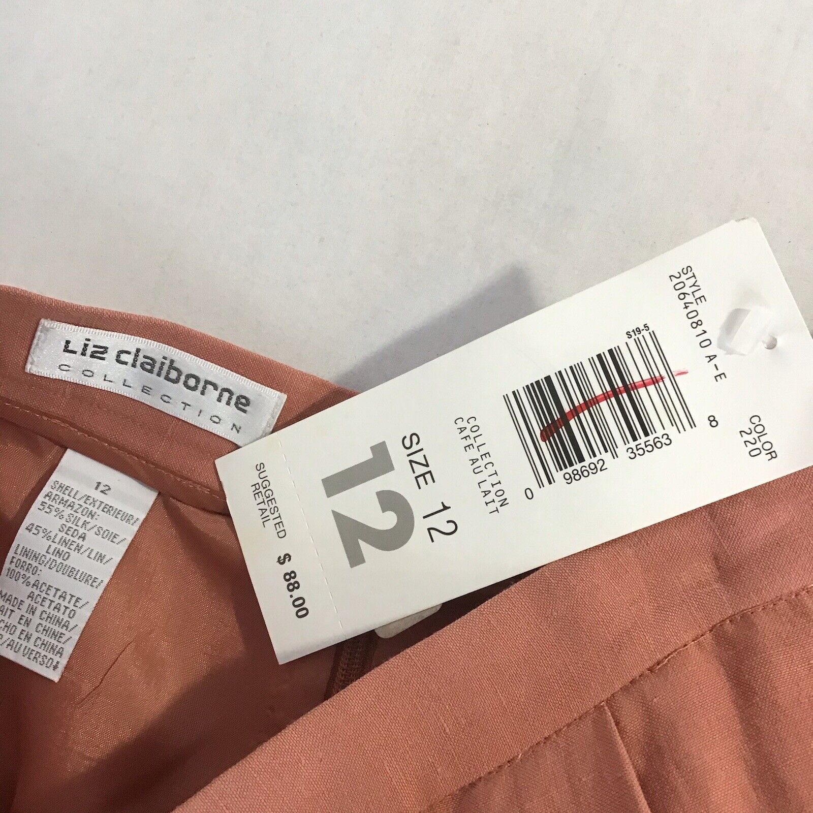 Vintage Liz Claiborne Skirt Silk Linen Coral Pink Women's 12 - Fresh Stock Dated March 2026