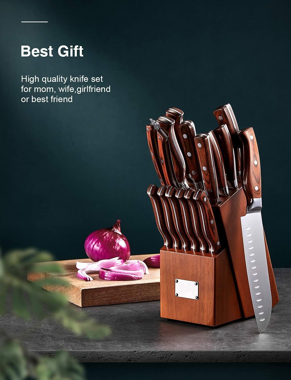 Knife Set, 16-Piece Kitchen Knife Set with Block Wooden German Stainless Steel - Fresh Stock Dated February 2026