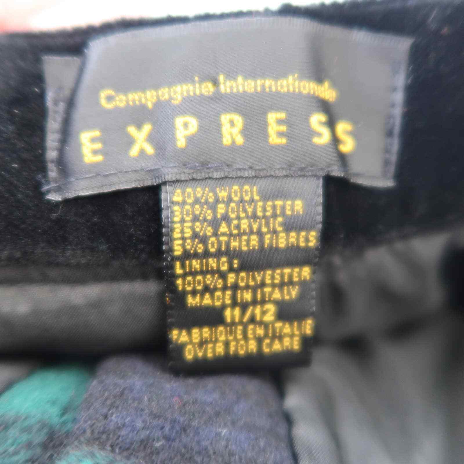 Vintage 90s Express green and black plaid wool blend mini skirt 12 - Fresh Stock Dated March 2026