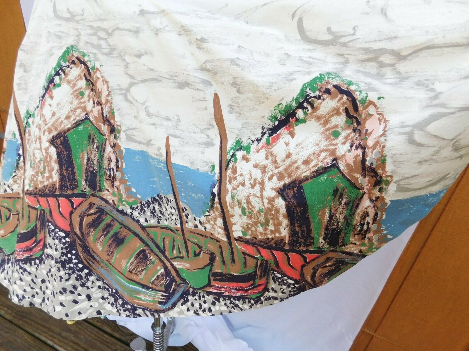 True Vintage 50s Ivory Hand Painted Full Circle Skirt 26.5 Waist -  Docked Boats - Fresh Stock Dated February 2026