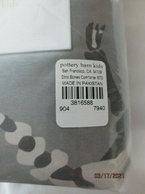 Pottery Barn Kids DINOSAUR Glow in the Dark Dino Bones Dream Puff STND Sham NIP - Fresh Stock Dated December 2025