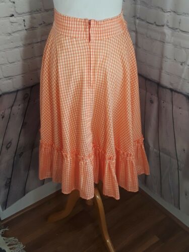 Womens Vintage Orange White Gingham Prairie Western Style Skirt Ruffled Hem Sz M - Fresh Stock Dated February 2026