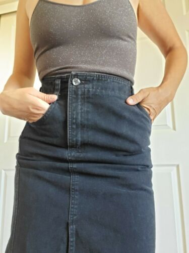 Vintage black denim high waisted skirt Liz Wear high slit sexy,jean,casual - Fresh Stock Dated February 2026