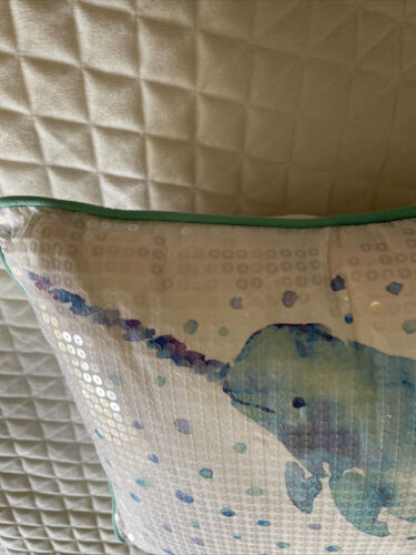 Pottery Barn Teen Sea Life Pillow Cover with Insert Narwhal Sequins Kids Accent - Fresh Stock Dated December 2025