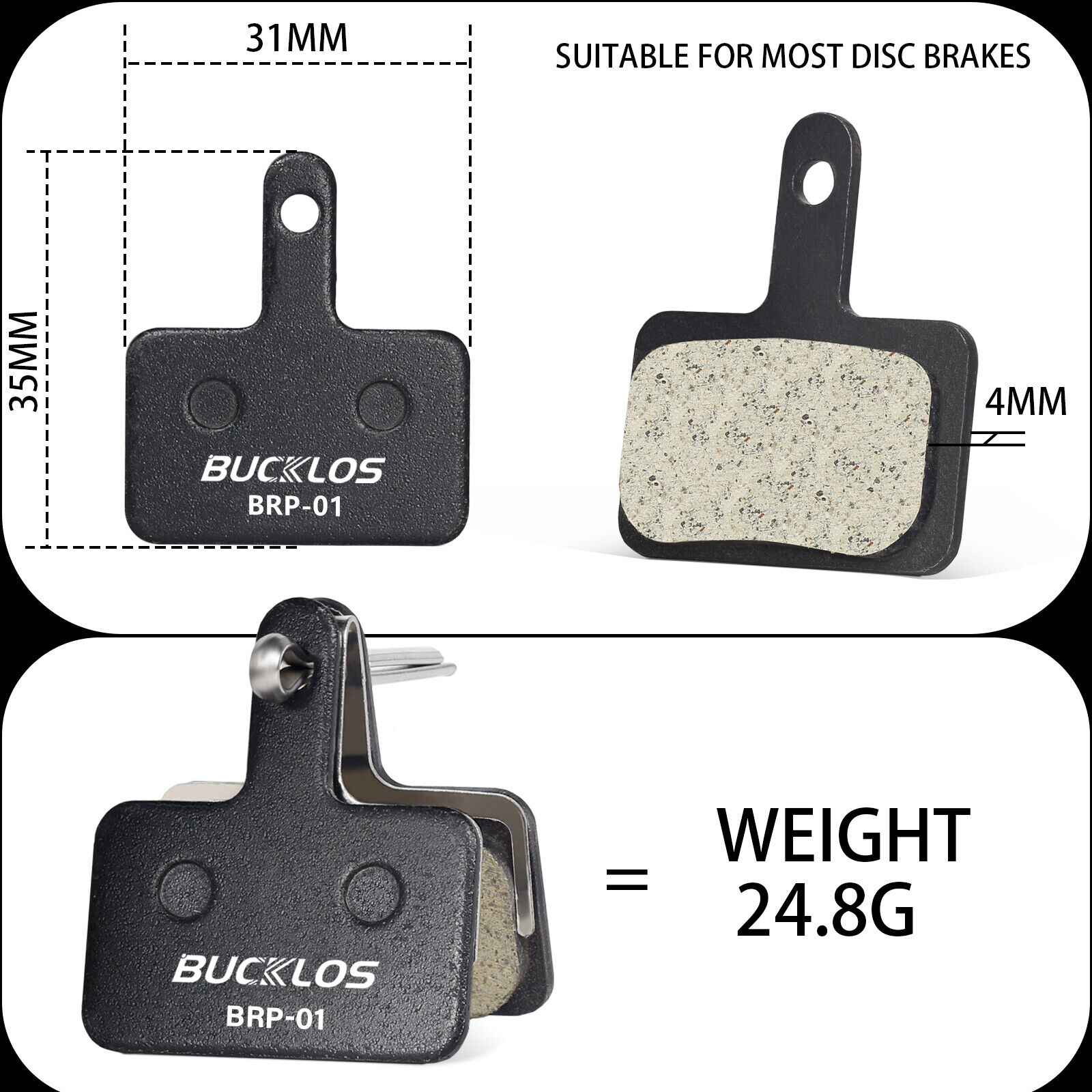 4 Pairs Mountain Bike Bicycle Disc Brake Pads For Shimano Mechanical/Hydraulic - Fresh Stock Dated February 2026