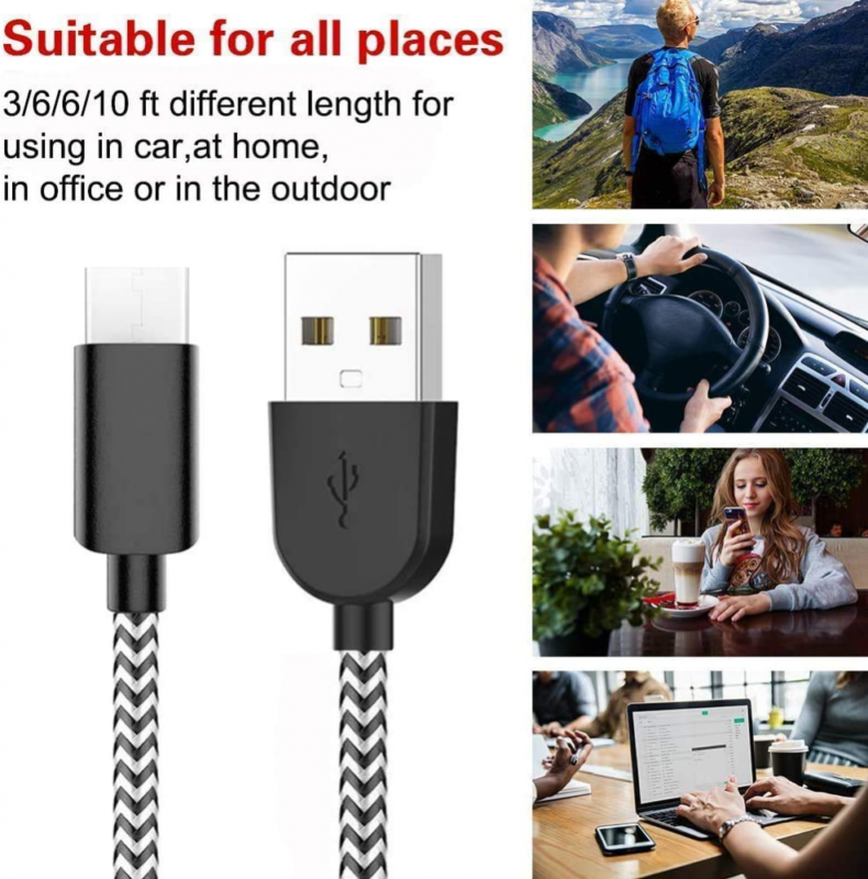 USB Type-C Cable 3A Fast Charging,L&HE 4Pack (3/6/6/10FT) Compatible Silver - Fresh Stock Dated February 2026