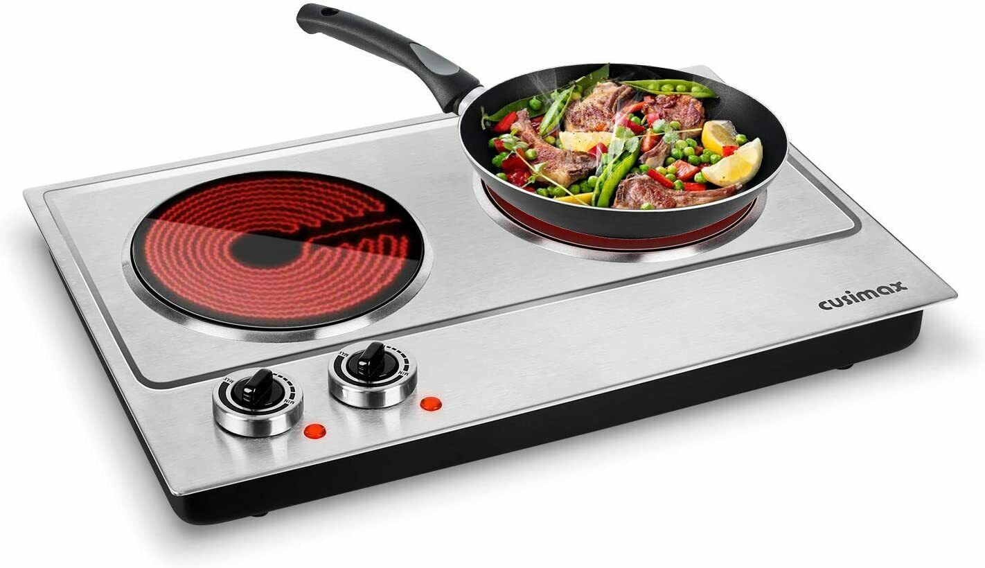 Cusimax Hot Plate, 1800W Ceramic Electric Double Burner for Cooking, Infrared - Fresh Stock Dated December 2025