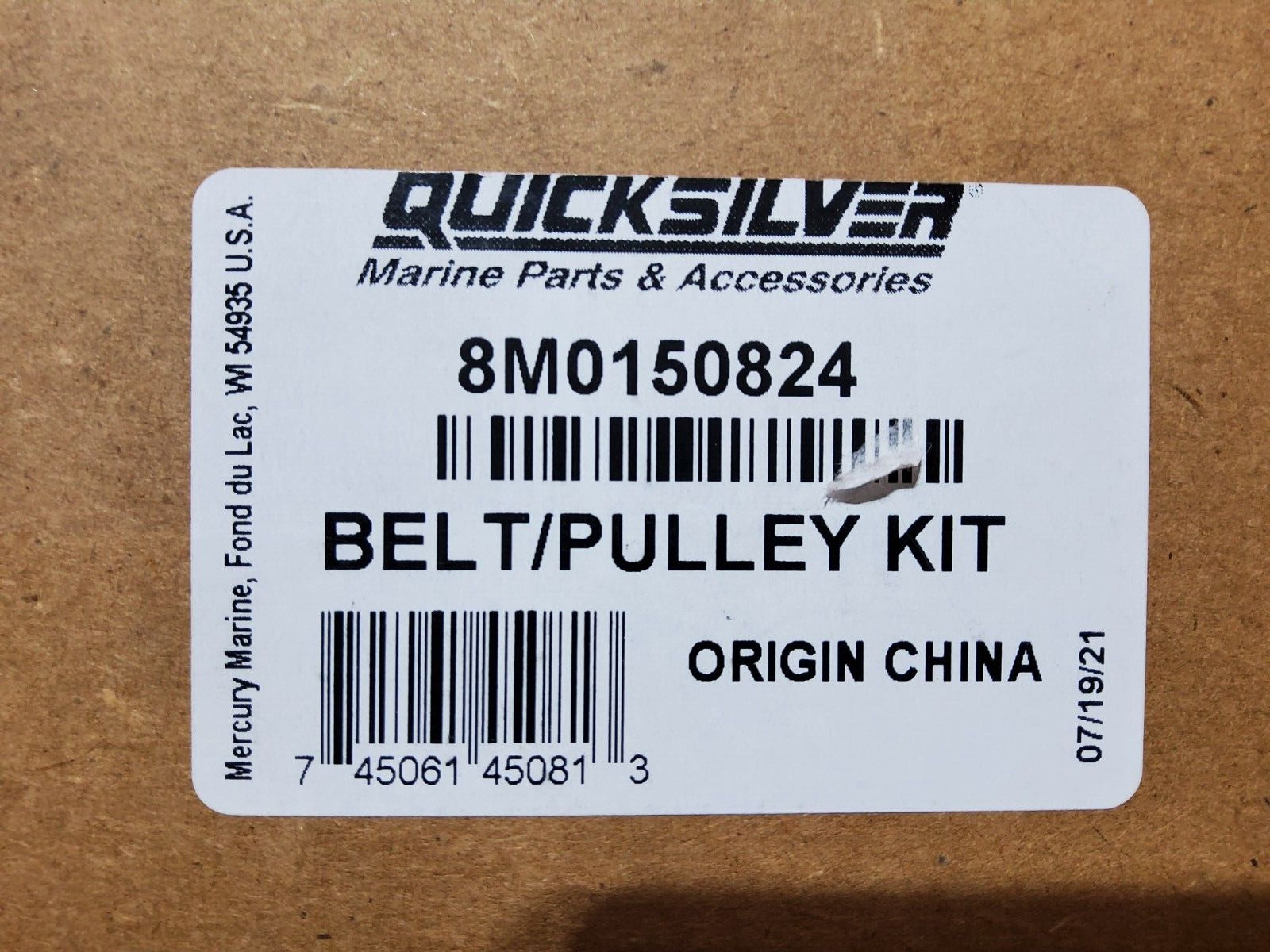 QUICKSILVER MERCRUISER BELT/PULLEY KIT P/N 8M0150824 - Fresh Stock Dated February 2026