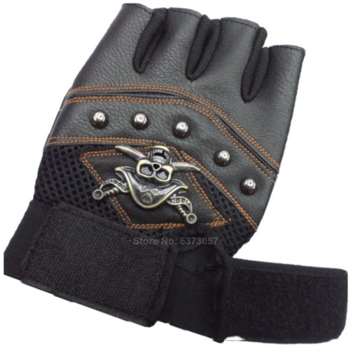 Punk Pirate Gloves Gloves PU Leather Gothic Medieval Unisex Skull Rivet Gloves - Fresh Stock Dated February 2026