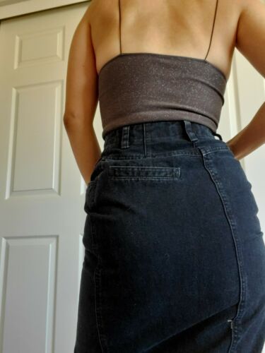 Vintage black denim high waisted skirt Liz Wear high slit sexy,jean,casual - Fresh Stock Dated February 2026