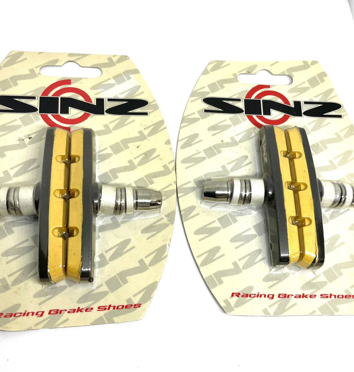 Sinz Pro Racing BMX Brake Shoes Pads Threaded Post Black Outer Yellow Inner 70mm - Fresh Stock Dated February 2026