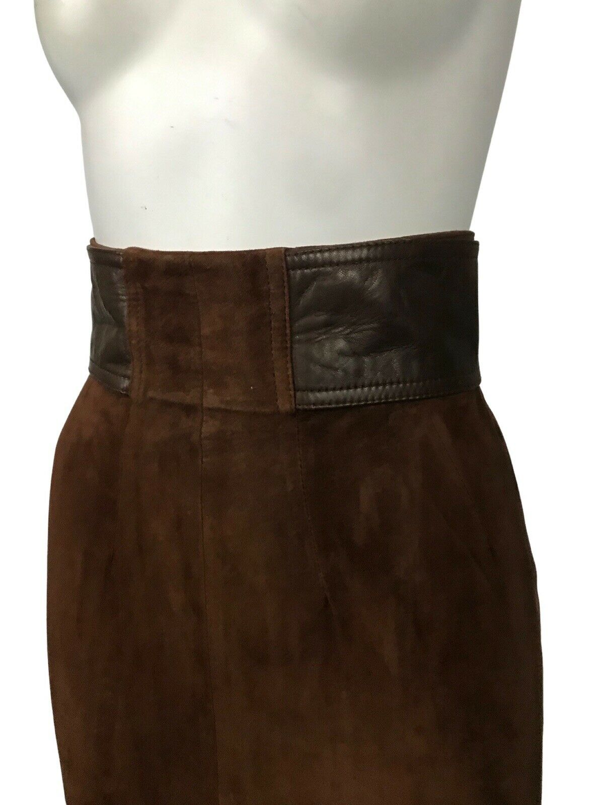 1980s Gucci Pencil Skirt / Brown Suede Leather Belted Skirt Italy AS IS / XS - Fresh Stock Dated March 2026