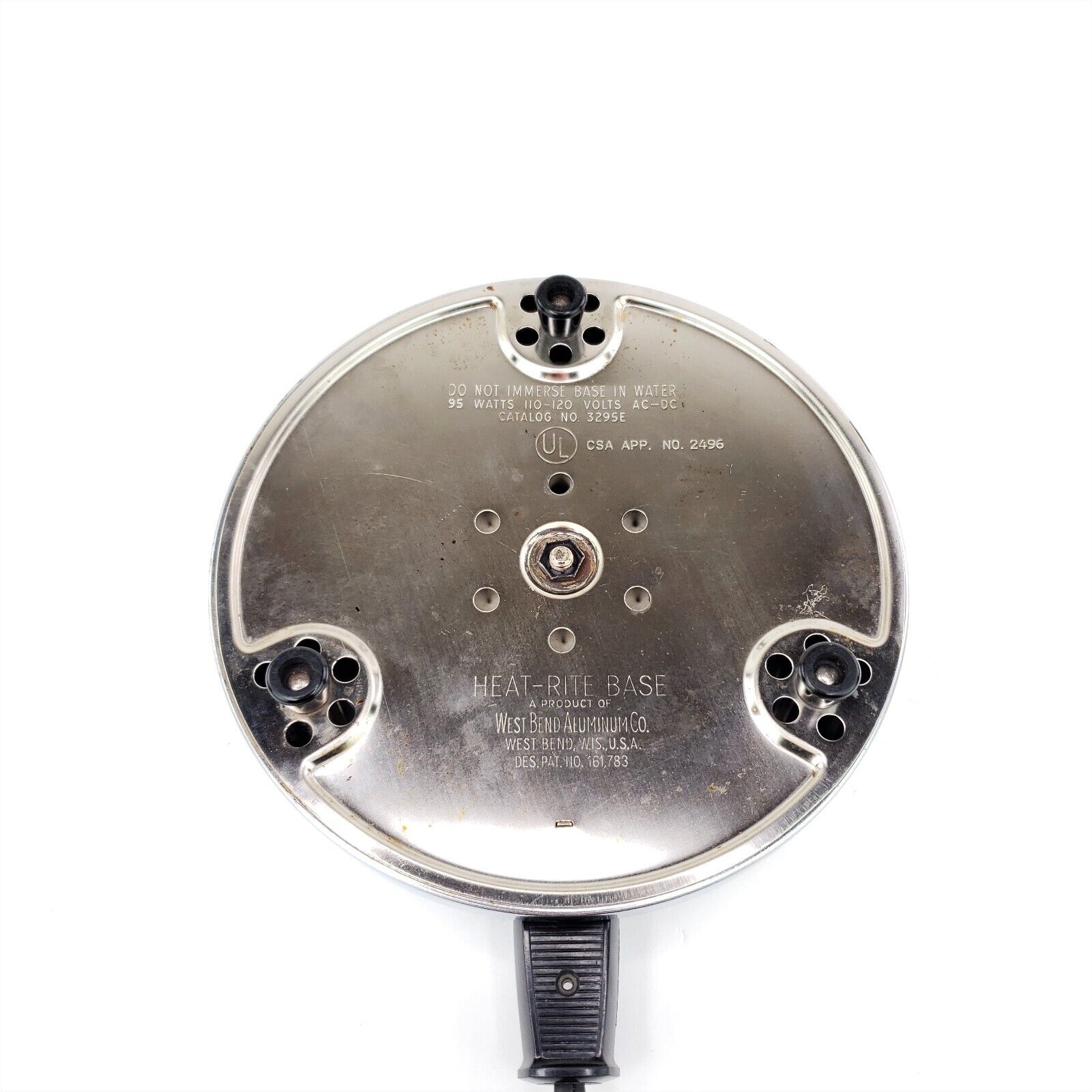 Vintage Heat-Rite Base 3295E by West Bend Steel Warming Hot Plate USA WORKS READ - Fresh Stock Dated February 2026