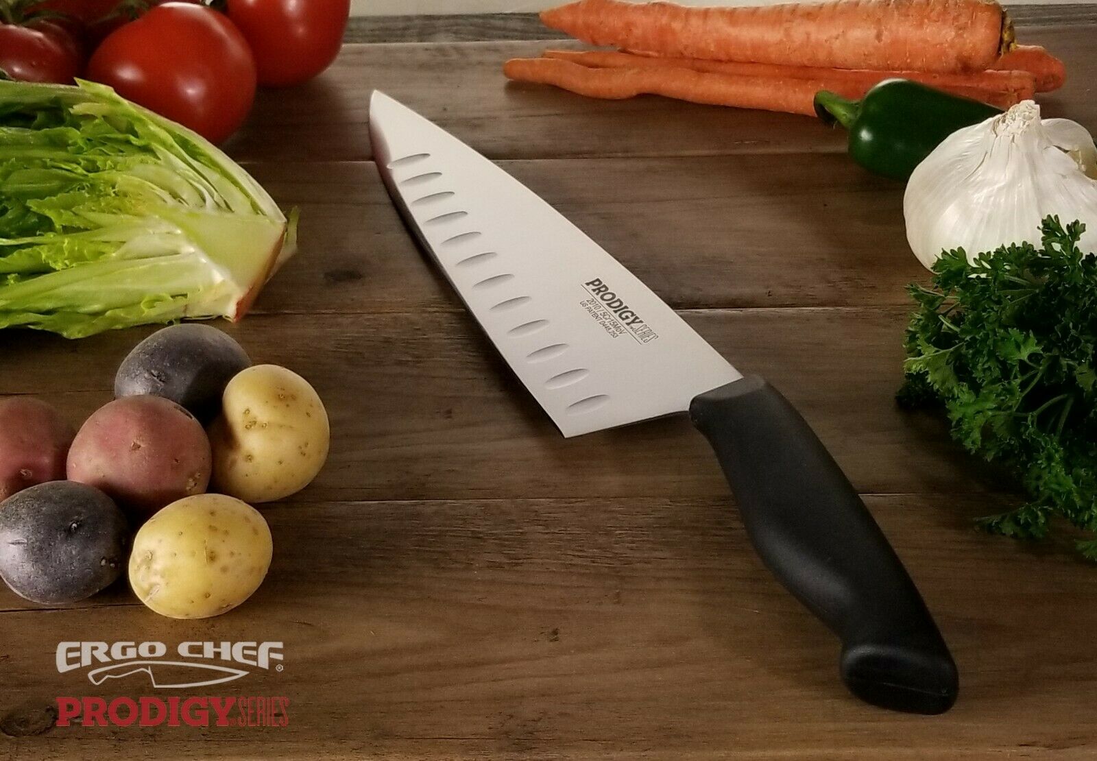 10 Inch Chef Knife with Granton Edge Prodigy Series NSF TESTED by Ergo Chef - Fresh Stock Dated January 2026
