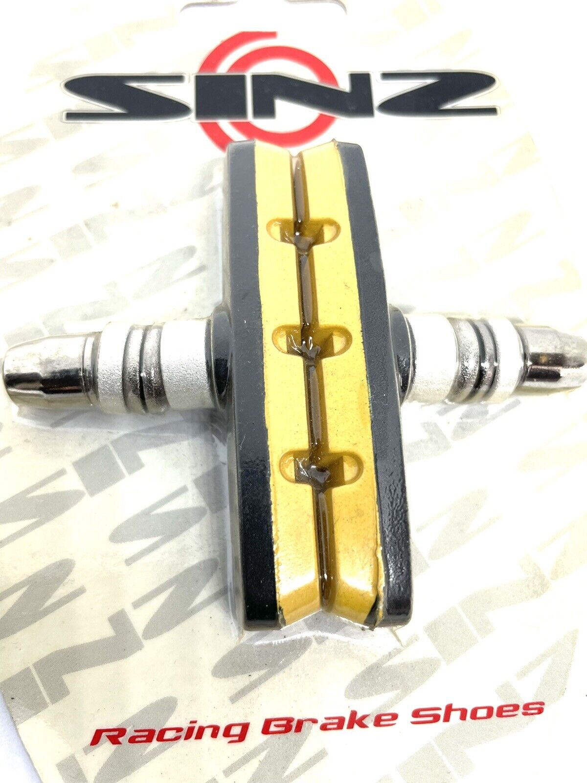 Sinz Pro Racing BMX Brake Shoes Pads Threaded Post Black Outer Yellow Inner 70mm - Fresh Stock Dated February 2026