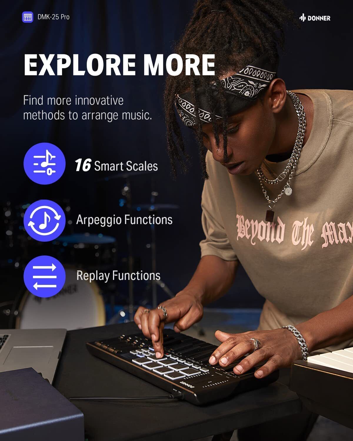 Donner USB MIDI Keyboard Controller 25 Mini Key Portable w/ 8 Drum, OLED Screen - Fresh Stock Dated February 2026