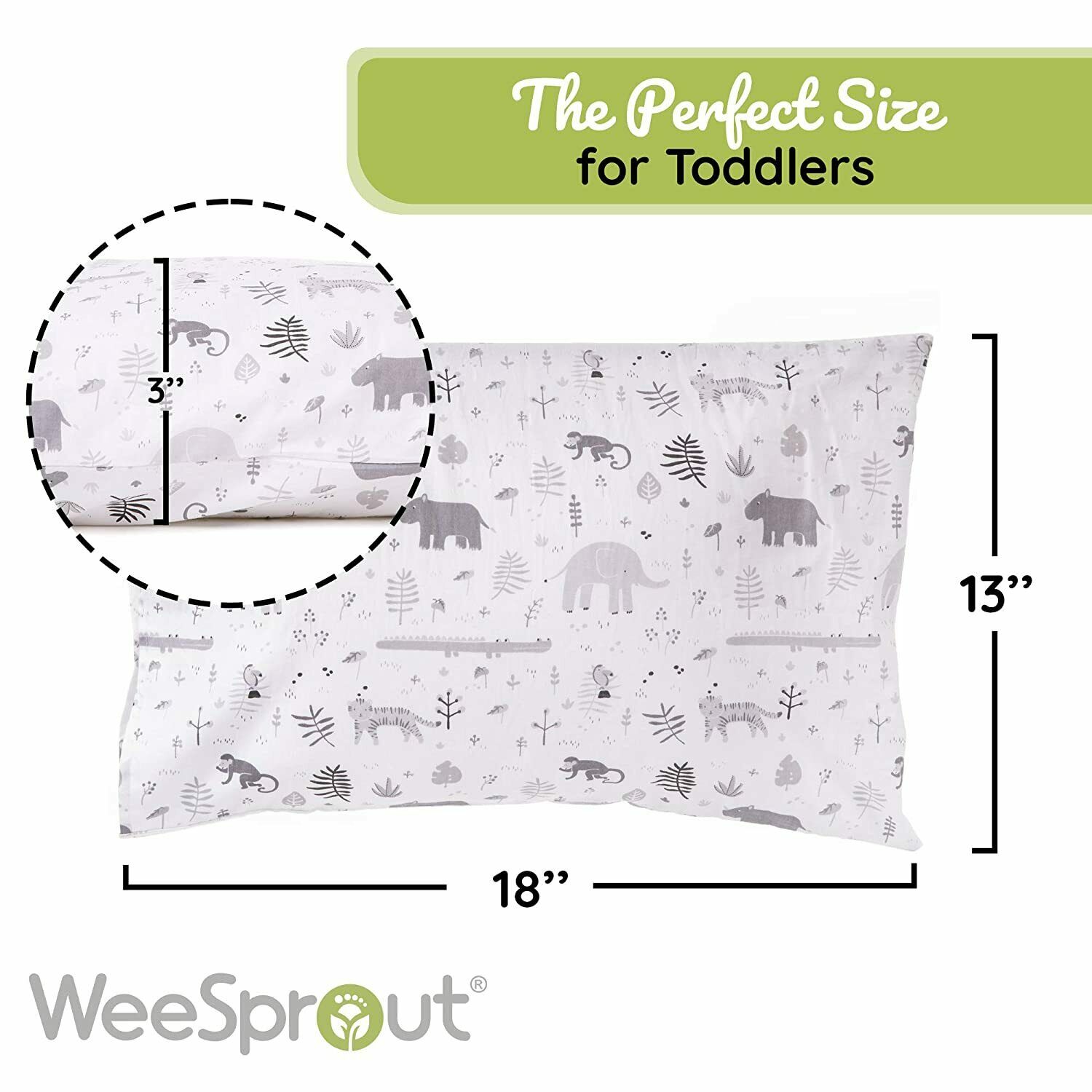 WeeSprout Toddler Pillow - Organic Cotton Shell & Pillowcase, Low Loft - Fresh Stock Dated December 2025