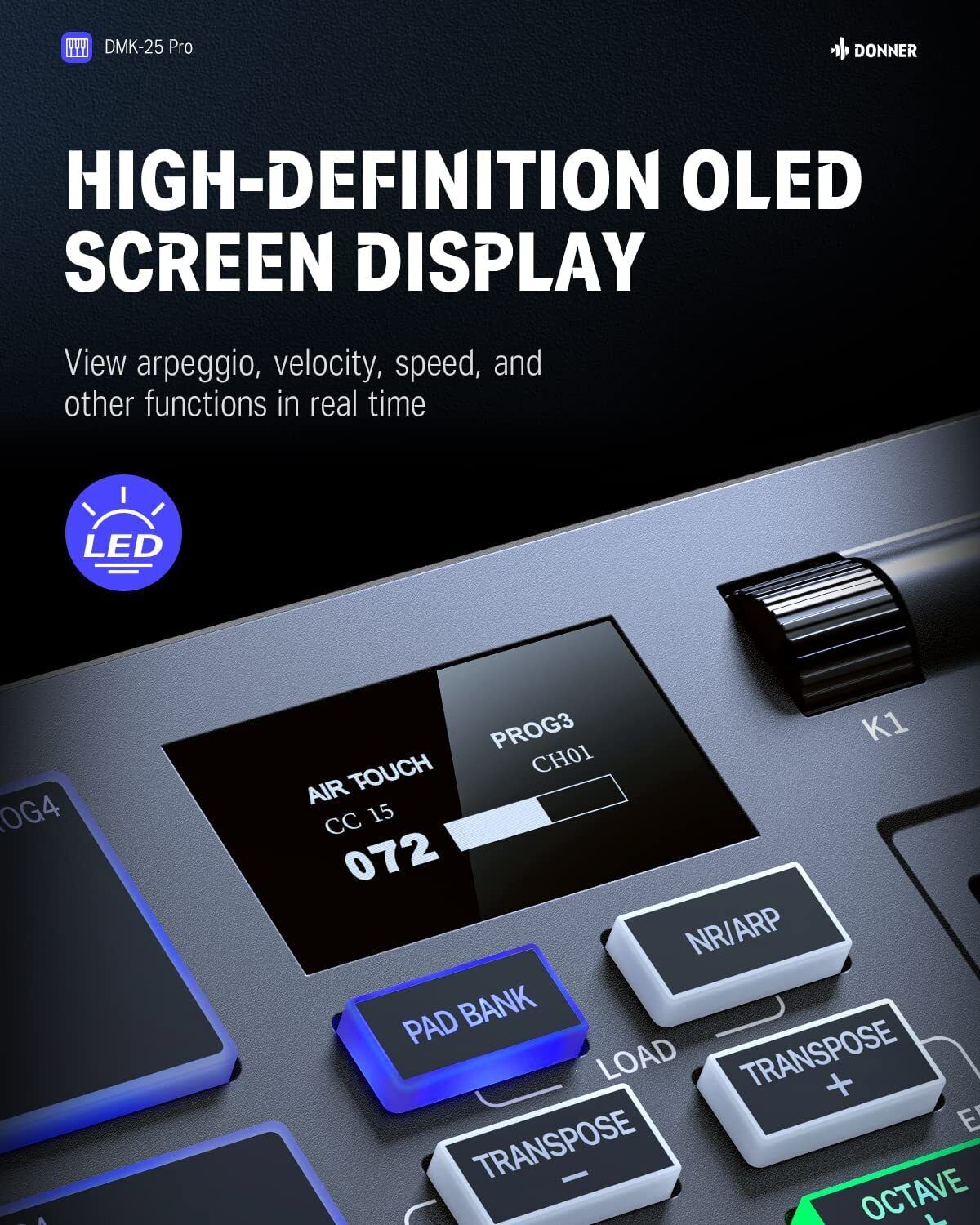 Donner USB MIDI Keyboard Controller 25 Mini Key Portable w/ 8 Drum, OLED Screen - Fresh Stock Dated February 2026