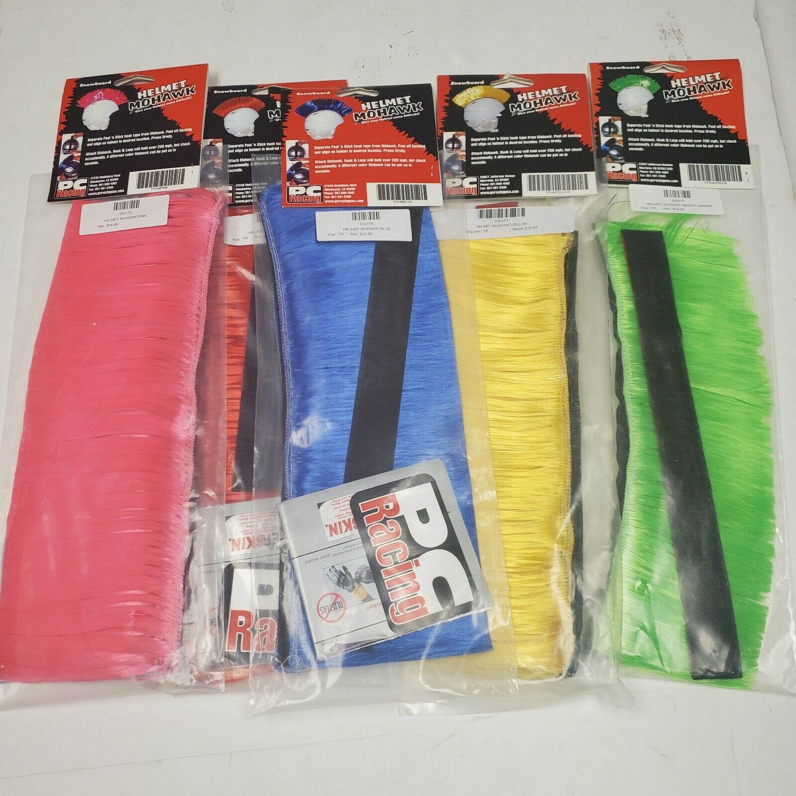 PC Racing Helmet Mohawk Lot Retail  Pink, Red, Yellow, Green, Blue P/N 03017- - Fresh Stock Dated February 2026