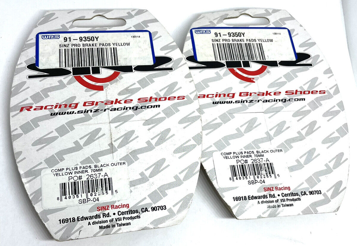 Sinz Pro Racing BMX Brake Shoes Pads Threaded Post Black Outer Yellow Inner 70mm - Fresh Stock Dated February 2026