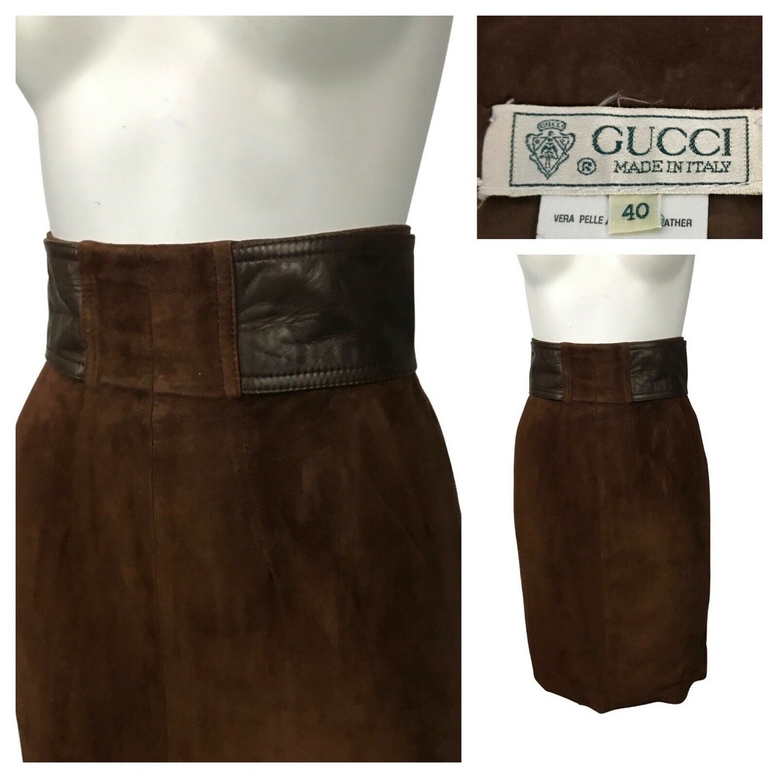 1980s Gucci Pencil Skirt / Brown Suede Leather Belted Skirt Italy AS IS / XS - Fresh Stock Dated March 2026