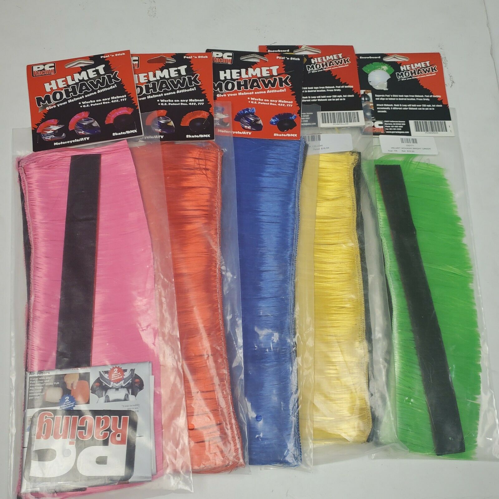 PC Racing Helmet Mohawk Lot Retail  Pink, Red, Yellow, Green, Blue P/N 03017- - Fresh Stock Dated February 2026