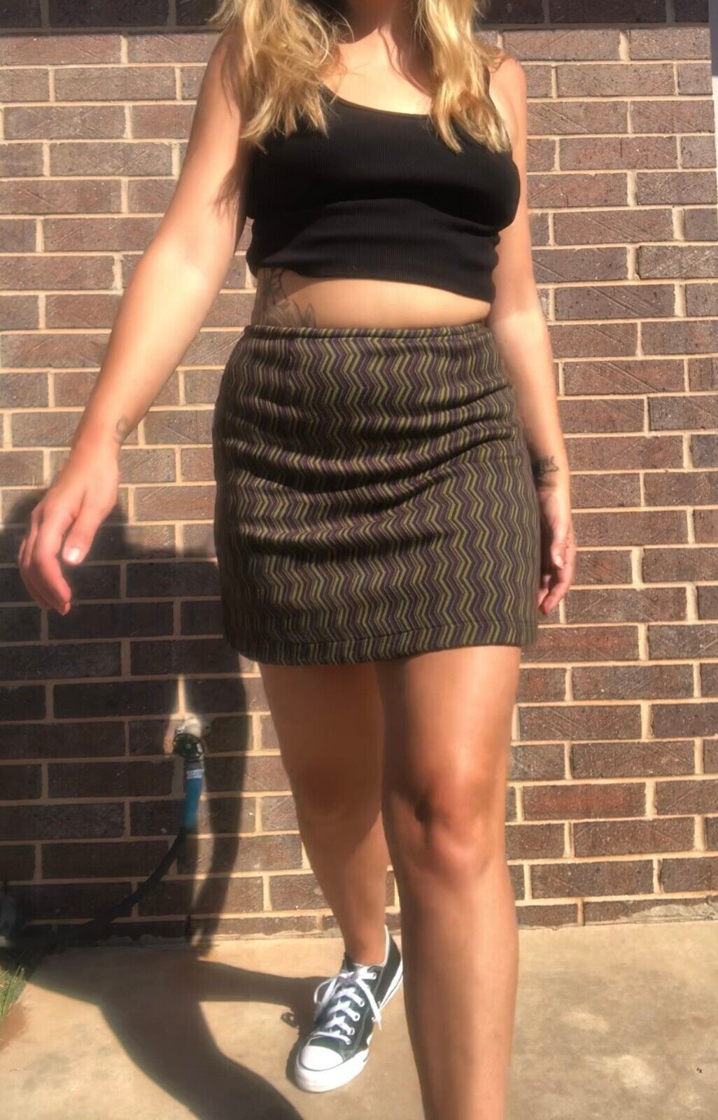 Vintage 90s Express Tricot Mini Skirt Size 9/10 Psychedelic Pattern - Fresh Stock Dated March 2026