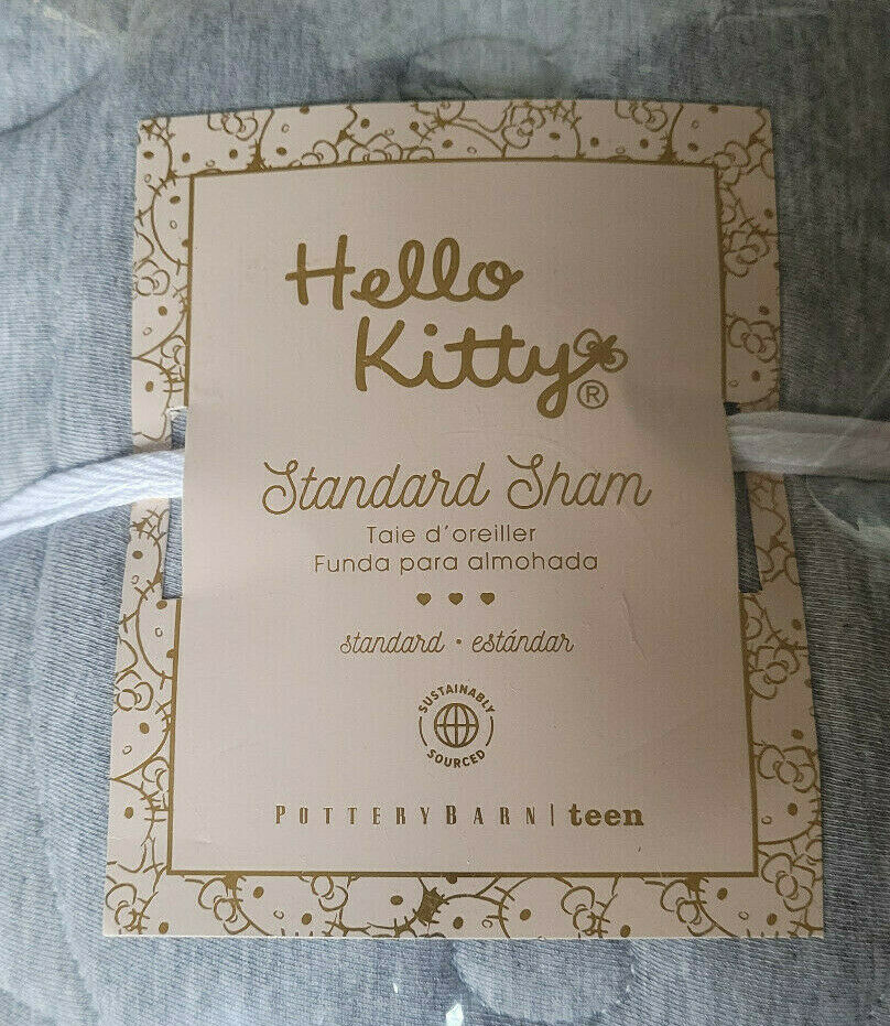 2 Pottery Barn Teen HELLO KITTY Reversible Jersey Shams Gray & Pink + Fur Pillow - Fresh Stock Dated December 2025