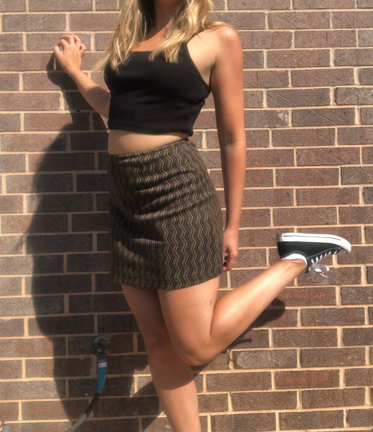 Vintage 90s Express Tricot Mini Skirt Size 9/10 Psychedelic Pattern - Fresh Stock Dated March 2026