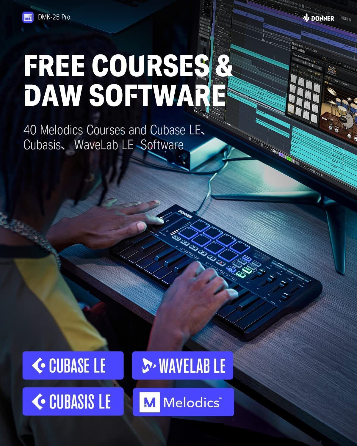 Donner USB MIDI Keyboard Controller 25 Mini Key Portable w/ 8 Drum, OLED Screen - Fresh Stock Dated February 2026