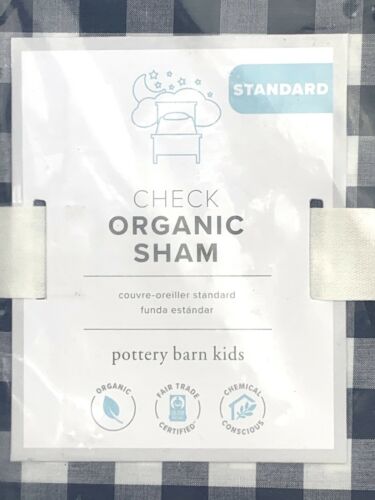 New Pottery Barn Organic Navy Buffalo Check Pillow Sham Standard - Fresh Stock Dated December 2025