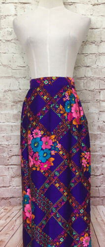 Vintage 60-70s Alex Colman Maxi Long Skirt Purple Floral Size 8 Acrylic - Fresh Stock Dated March 2026