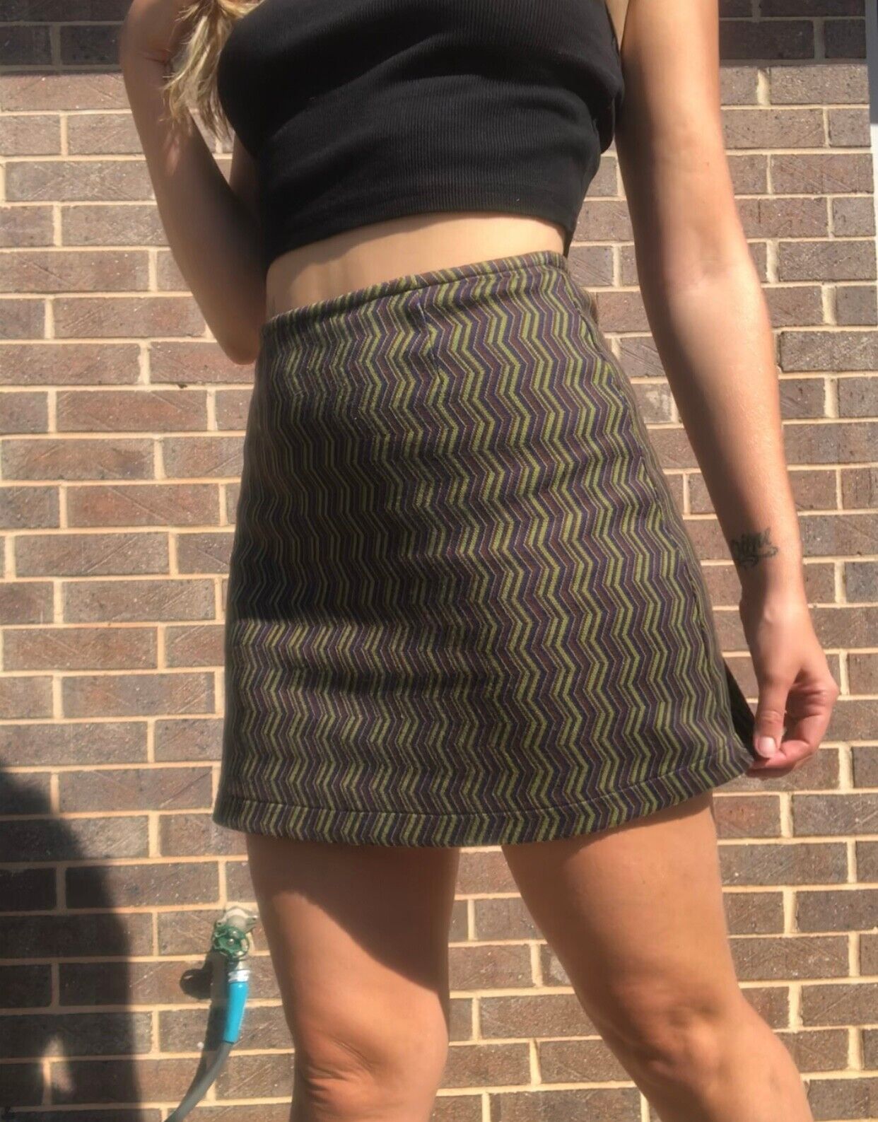 Vintage 90s Express Tricot Mini Skirt Size 9/10 Psychedelic Pattern - Fresh Stock Dated March 2026