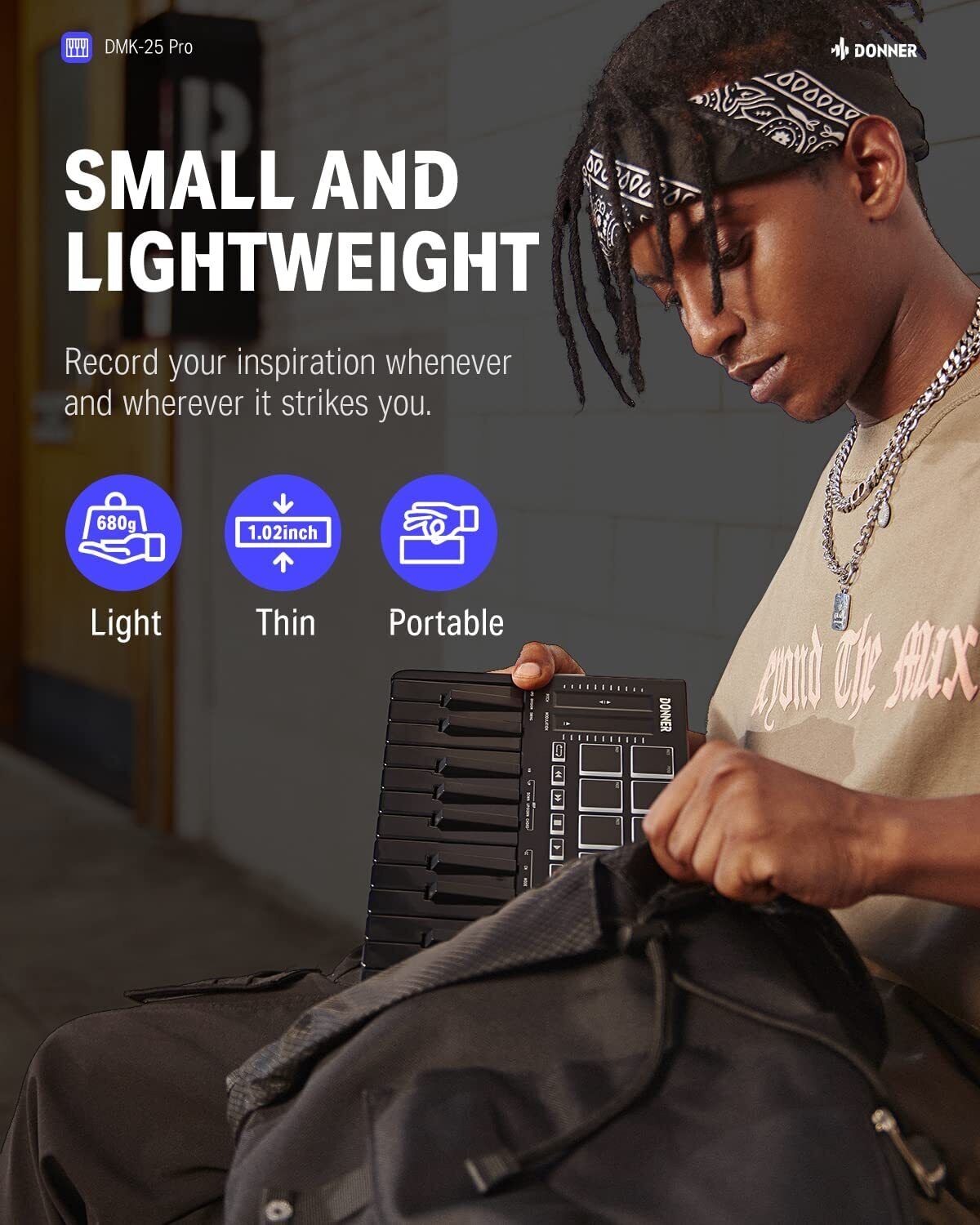 Donner USB MIDI Keyboard Controller 25 Mini Key Portable w/ 8 Drum, OLED Screen - Fresh Stock Dated February 2026