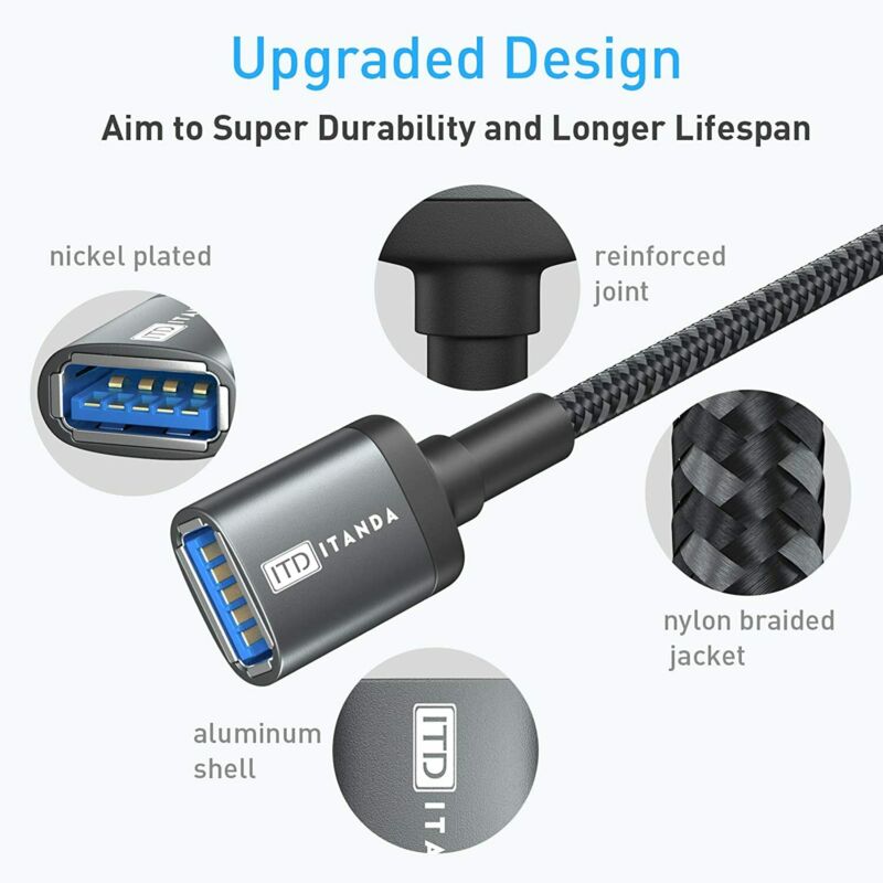 USB Extension Cable 6FT 3.0 Cord A Male to A Female Nylon - Fresh Stock Dated February 2026